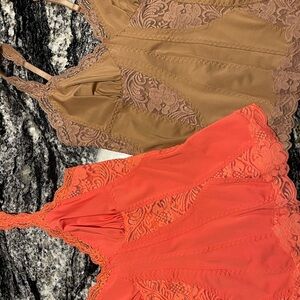 Victoria's Secret Coral and Tan Lace Chemises